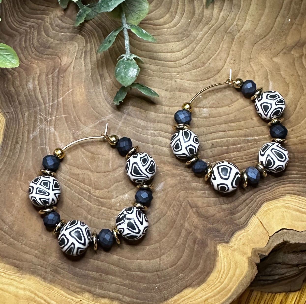 Navy Beaded Hoop