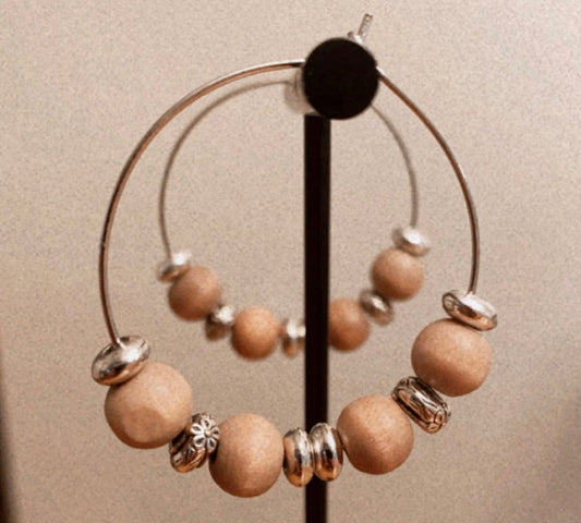 Wood & Silver Beaded Hoops
