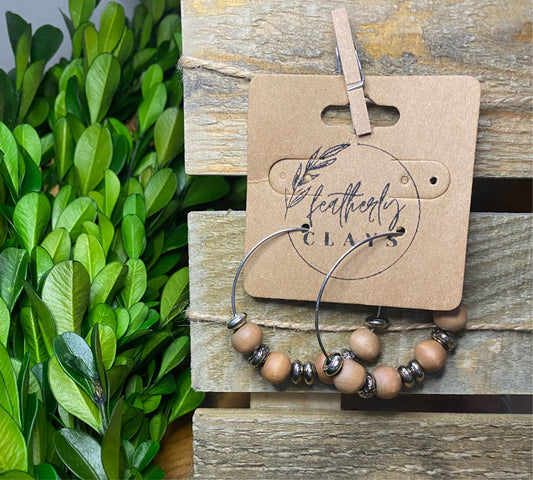 Wood & Silver Beaded Hoops