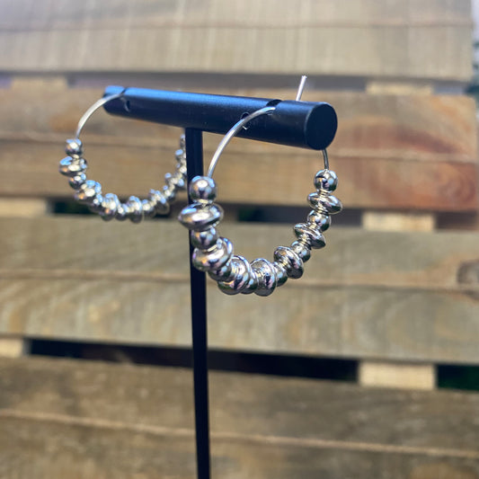 Small Beaded Hoops - Silver